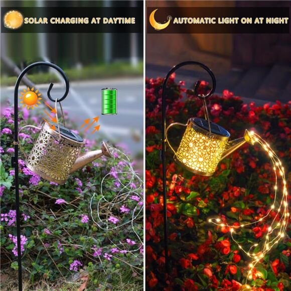 Solar Lights Outdoor Decorative Metal Solar Watering Can Lights Waterproof - Picture 5 of 7